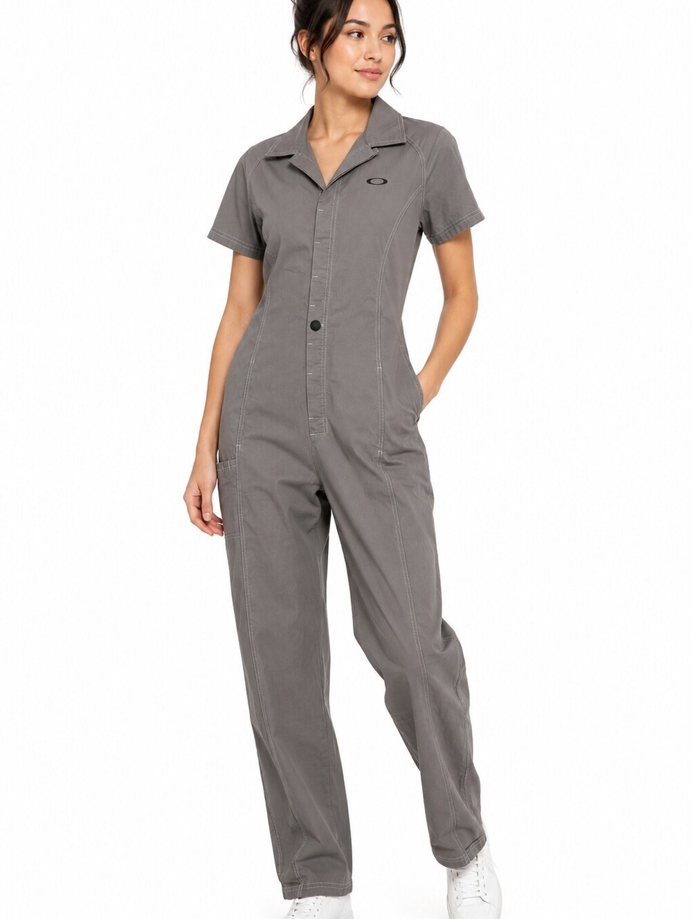 Oakley Women's Gray Vintage Utility Short Sleeve Jumpsuit- Size S